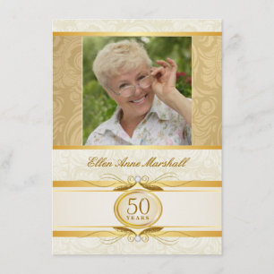 50th Birthday - Gold Damask Photo Invitation