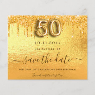 50th birthday gold drips save the date card