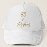 50th Birthday Gold Foil and White Trucker Hat<br><div class="desc">50th Birthday Faux Gold and White Birthday Trucker Hat for Her.</div>