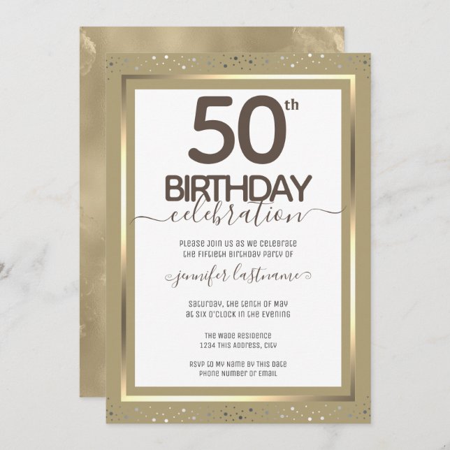 50th Birthday Gold Formal Invitation (Front/Back)
