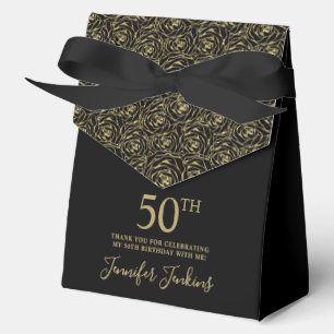 50th Birthday Gold Glitter Roses Thank You Favour Box