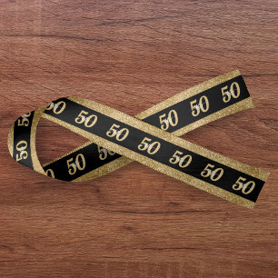 50th Birthday Gold Glitter Satin Ribbon