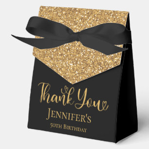 50th Birthday Gold Glitter Thank You Favour Box