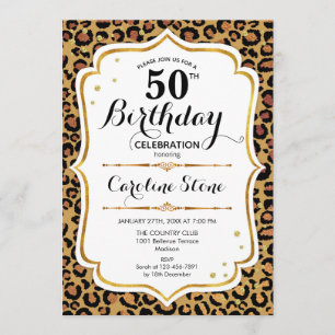 50th Birthday - Gold Leopard Print Invitation