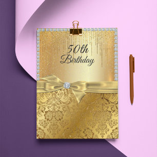 50th Birthday Gold Metallic Diamond Glitter Invitation