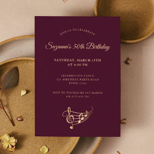 50th Birthday Gold Music Notes Elegant Invitation