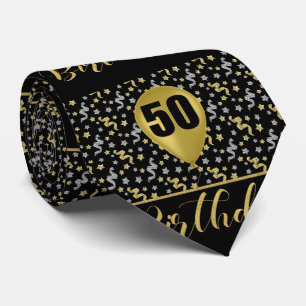 50th Birthday Gold on Black with Confetti Tie
