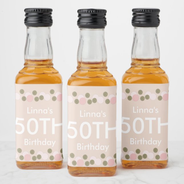 50th Birthday Gold Pink Blush Confetti  Liquor Bottle Label (Bottles)