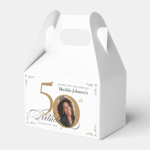 50th Birthday Gold White Custom Photo Calligraphy  Favour Box