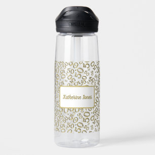 50th Birthday Gold & White Random Number Pattern Water Bottle