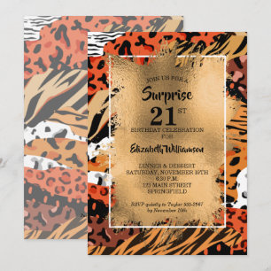 50th Birthday Gold Wild Animal Print Invitation