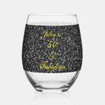 50th Birthday Gold Yellow Black Glitter Gift Favou Stemless Wine Glass<br><div class="desc">Designed with pretty,  girly and beautiful black glittery background and personalised text template for name which you can edit,  this is perfect for the 50th birthday celebrations!</div>