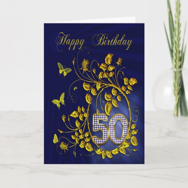 50th Birthday golden butterflies Card (Front)