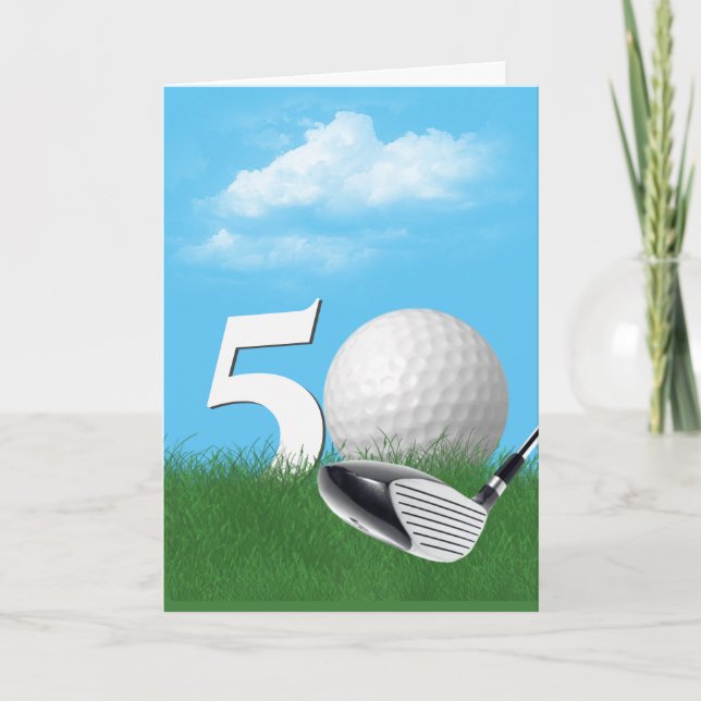 50th Birthday Golf Ball In Grass Card (Front)