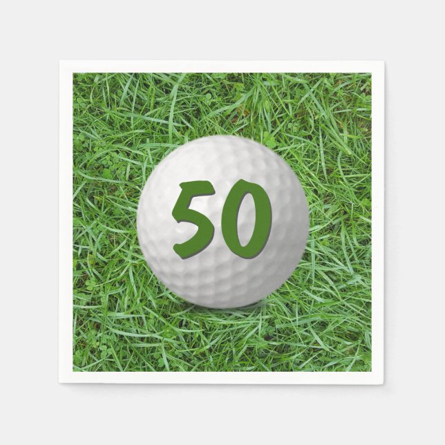 50th Birthday Golf Ball on Grass Napkin (Front)