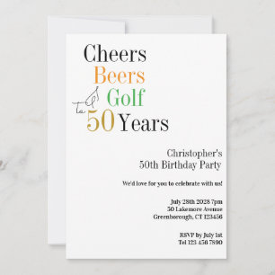 50th Birthday Golf Cheers Beers Minimal Party Invitation