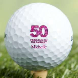 50th Birthday Golfer 50 And Fabulous Pink Flowers Golf Balls
