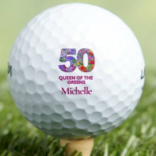 50th Birthday Golfer 50 Flower Queen of the Greens Golf Balls