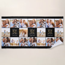 50th birthday good gold black photo collage chic beach towel