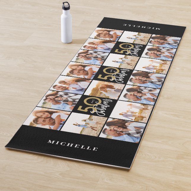 50th birthday good gold black photo collage chic y yoga mat (In Situ)