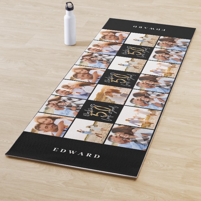 50th birthday good gold black photo collage chic yoga mat (In Situ)
