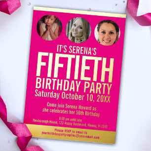 50th Birthday graphic pink gold foil photo circles