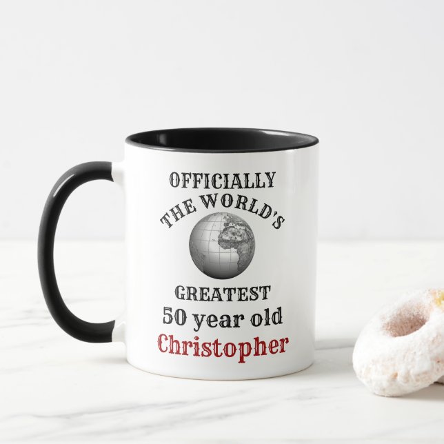 50th Birthday Greatest 50 year old Add Your Name Mug (With Donut)
