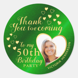50th Birthday Green and Gold Favour Thank You Classic Round Sticker