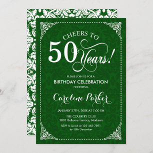 50th Birthday - Green Damask Invitation