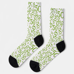 50th Birthday Green Random Number Pattern Socks