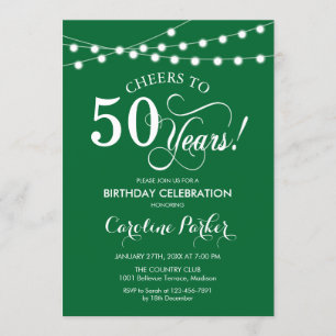 50th Birthday - Green White Invitation