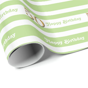 50th birthday green white women wrapping paper