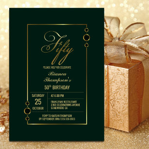 50th Birthday Green with Gold Frame Party Invitation
