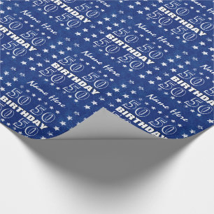 50th Birthday Grunge Save Date Blue White N81Z Wrapping Paper