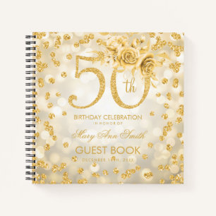 50th Birthday Guestbook Gold Glam Lights Notebook