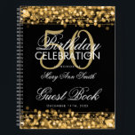 50th Birthday Guestbook Party Sparkles Gold Notebook<br><div class="desc">An elegant and sophisticated 50th (fiftieth) Birthday Guest Book template with Party Sparkles Gold design (featuring gold lights,  gold string and gold sparkles) with easy to customise text.</div>