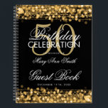 50th Birthday Guestbook Party Sparkles Gold Notebook<br><div class="desc">An elegant and sophisticated 50th (fiftieth) Birthday Guest Book template with Party Sparkles Gold design (featuring gold lights,  gold string and gold sparkles) with easy to customise text.</div>