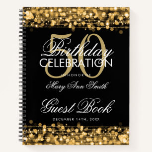 50th Birthday Guestbook Party Sparkles Gold Notebook