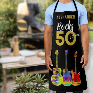 50th birthday Guitar Rocks 50 Name Apron