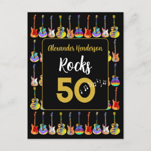 50th birthday Guitar Rocks 50 Personalised Postcard