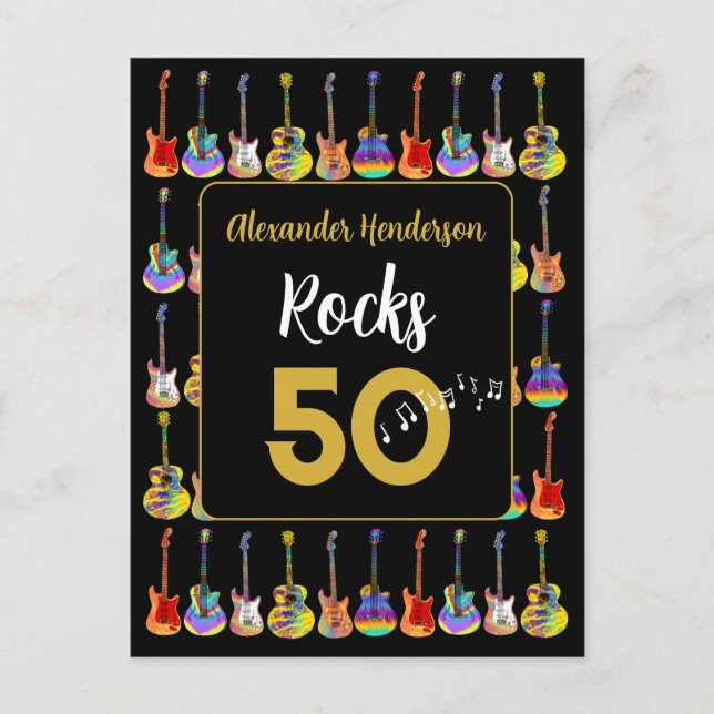 50th birthday Guitar Rocks 50 Personalised Postcard (Front)