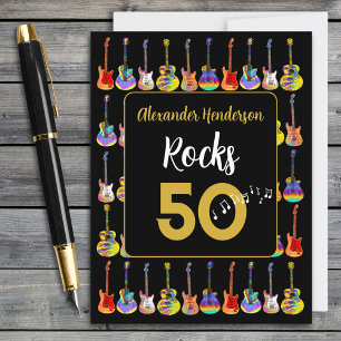 50th birthday Guitar Rocks 50 Personalised Postcard