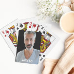 50th birthday guys men hello 50 playing cards<br><div class="desc">Playing cards for a 50th birthday party for a guy.  Template for Your photo.  White letters and the text: Hello 50</div>