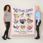 50th Birthday Heart Photo Collage Fleece Blanket<br><div class="desc">Do you know someone who is 50 years loved! This fabulous custom photo blanket is the perfect gift idea for a 50th birthday. Fill out the 9 hearts with photos of either the birthday person - or picture of everyone who loves them. A simple and modern design they are sure...</div>