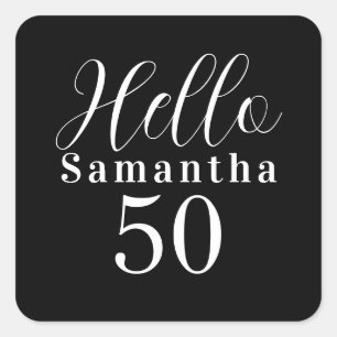 50th Birthday Hello 50 Black and White Party Square Sticker
