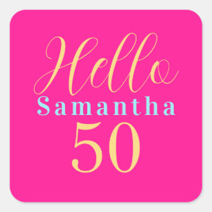 50th Birthday Hello 50 Hot Pink Party Square Sticker