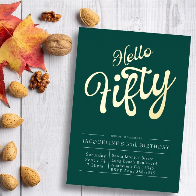 50th Birthday Hello Fifty Green Gold (Creator Uploaded)