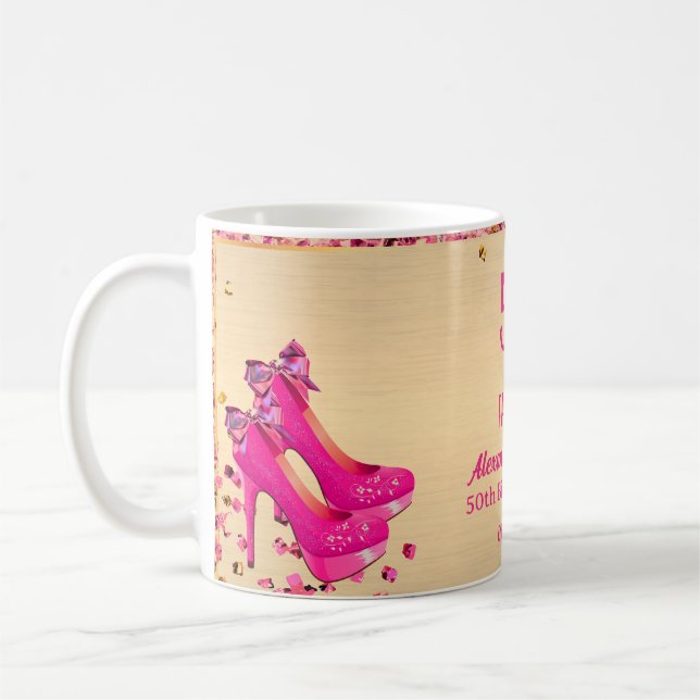 50th Birthday High Heels Gold Pink Glittery Glam  Coffee Mug (Left)