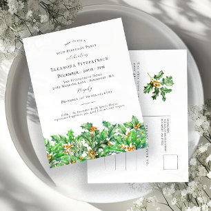 50th Birthday Holly December Birth Month Flower\ Invitation Postcard