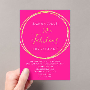 50th Birthday Hot Pink Gold Birthday Acrylic Invitations